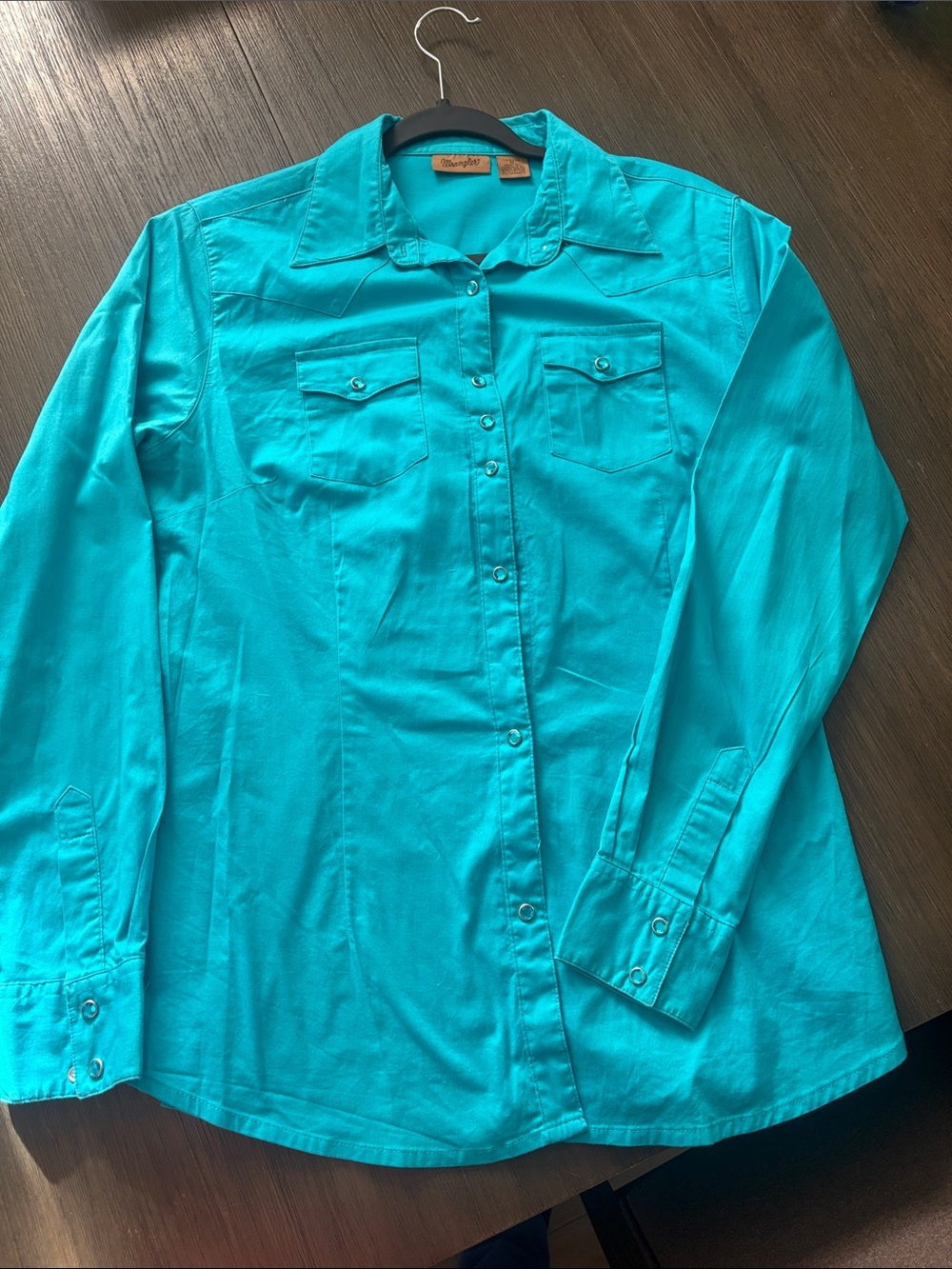 Wrangler Teal Long-Sleeve snap-Down Shirt